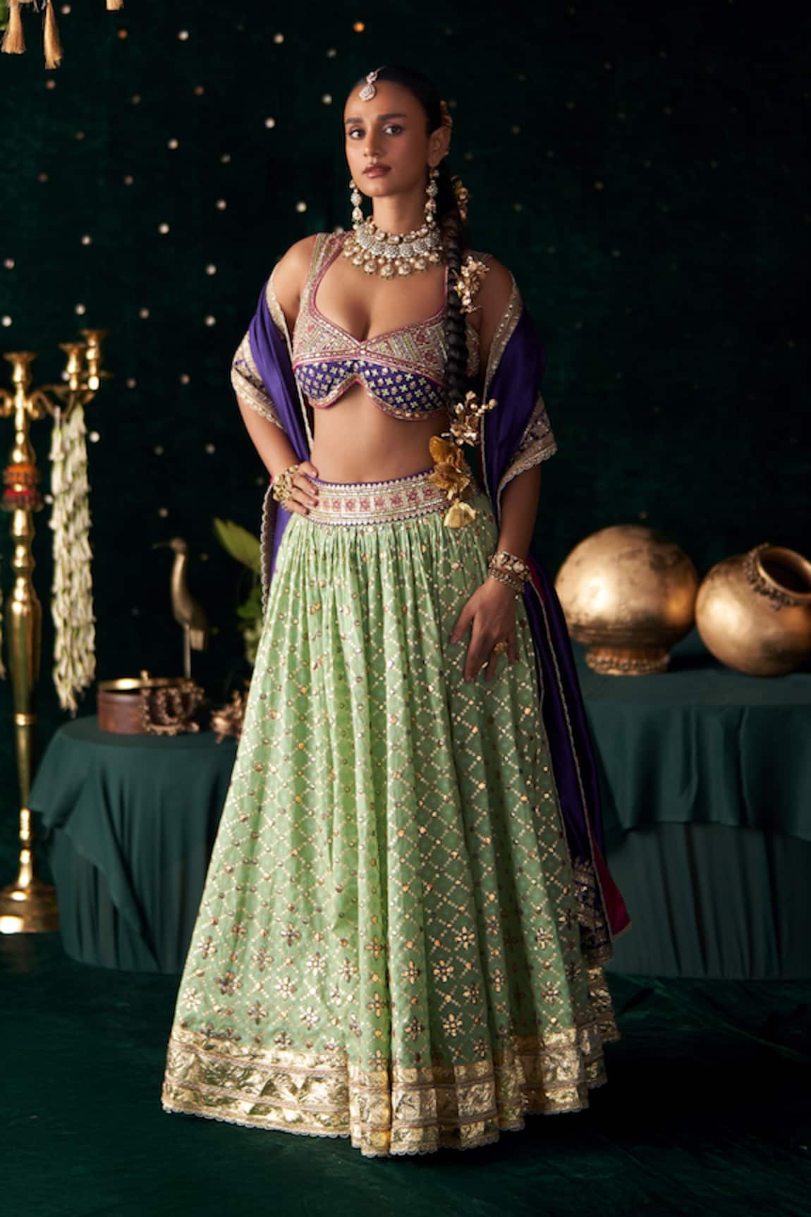 Almaari By Pooja Patel Shankh Gota Embroidered Lehenga Set