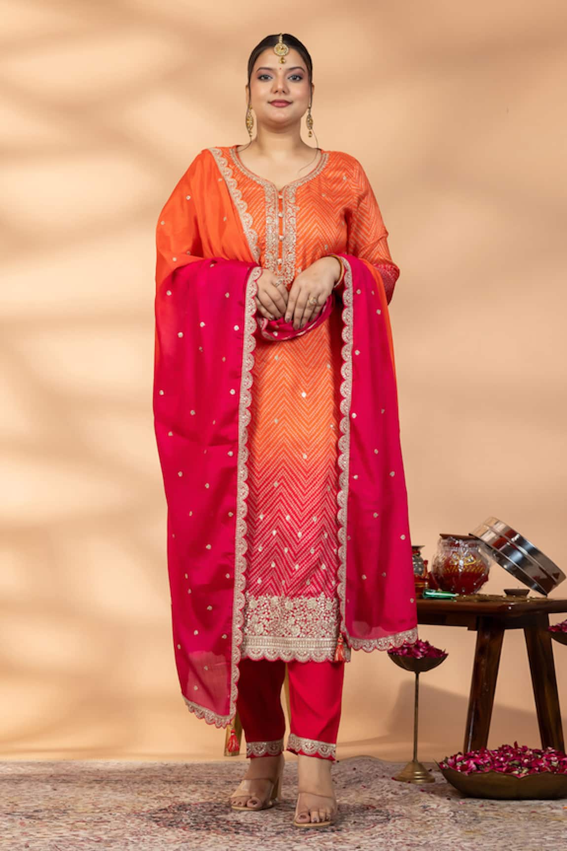 Mamicha Ombre Chiffon Embroidered Kurta Set