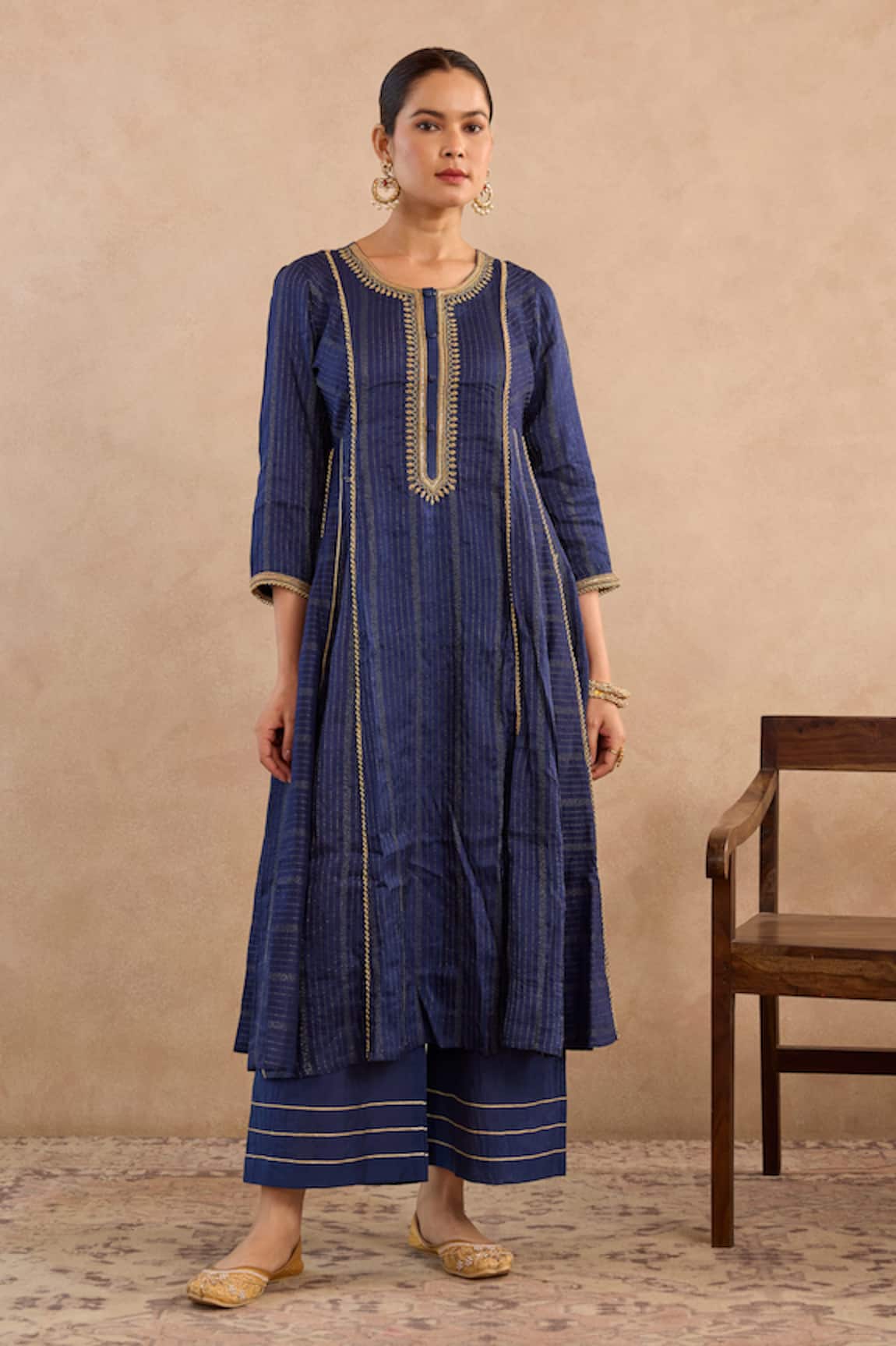 Nero India Lotus Silk Chanderi Embroidered Anarkali & Pant Set