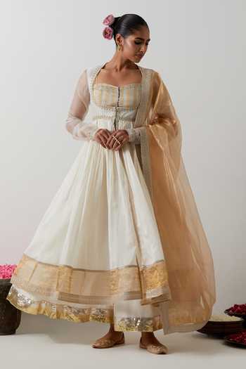 Vinusto Chanderi Zari Embroidered Anarkali Palazzo Set