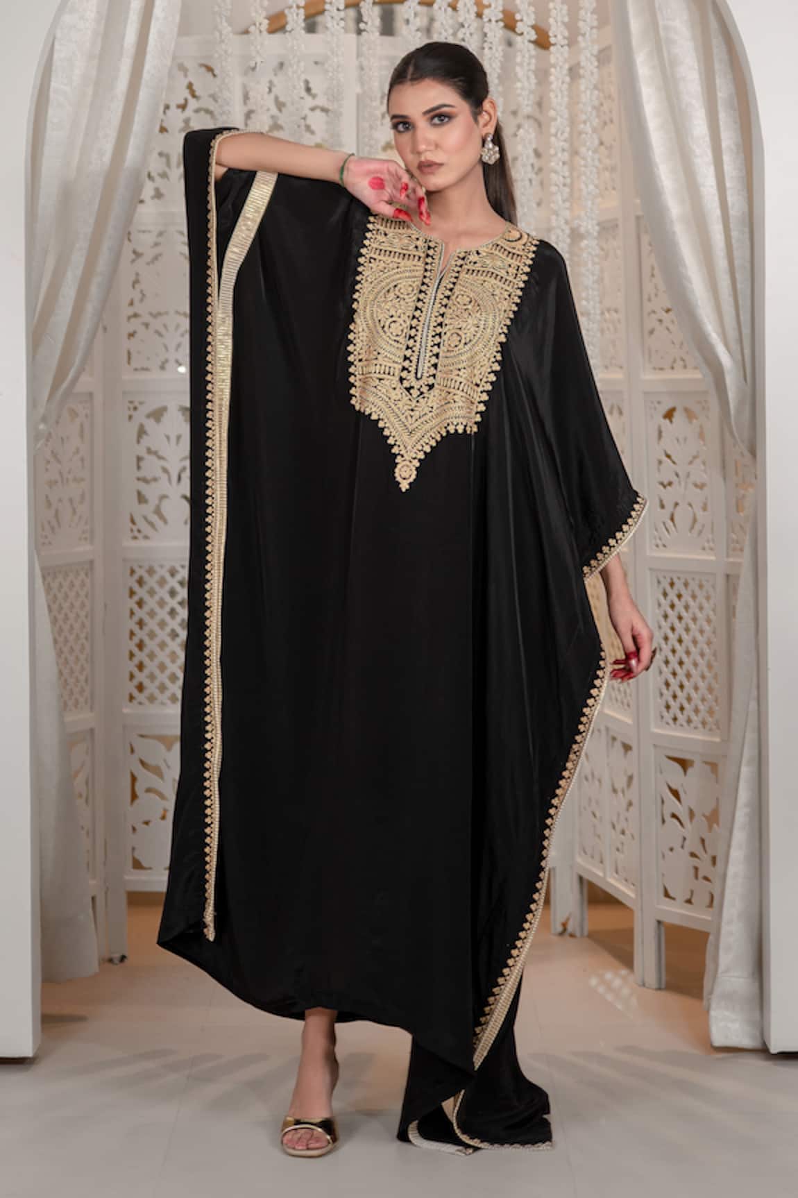 Daljit Sudan Crepe Aari Thread & Tilla Embroidered Kaftan