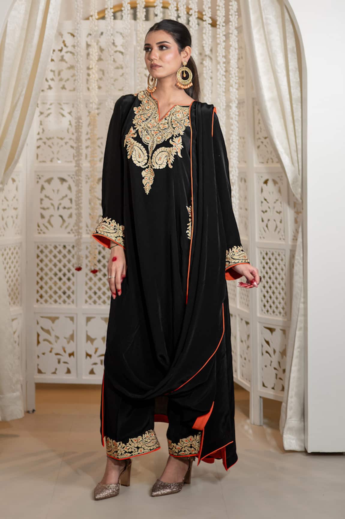 Daljit Sudan Kashmiri Aari Tilla Embroidered Cowl Kurta & Pant Set