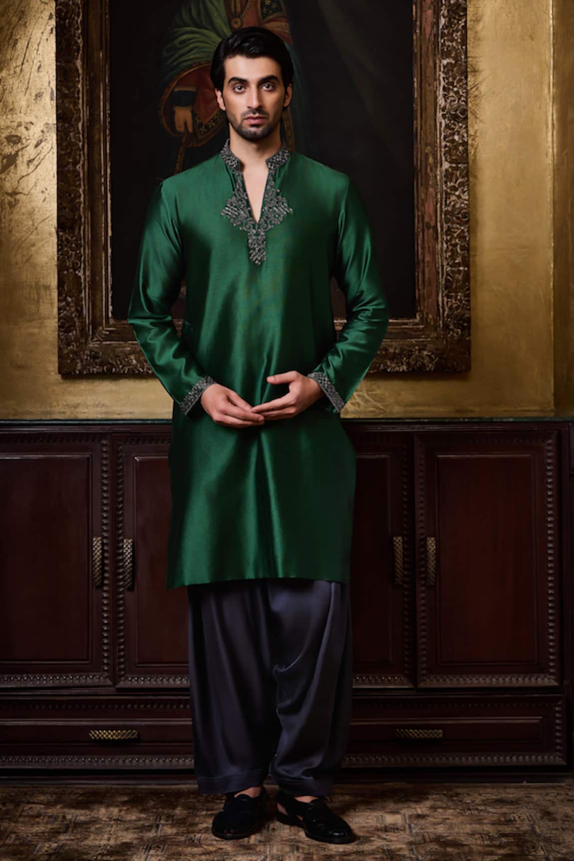 Histori Chanderi Silk Embroidered Kurta & Patiala Salwar Set