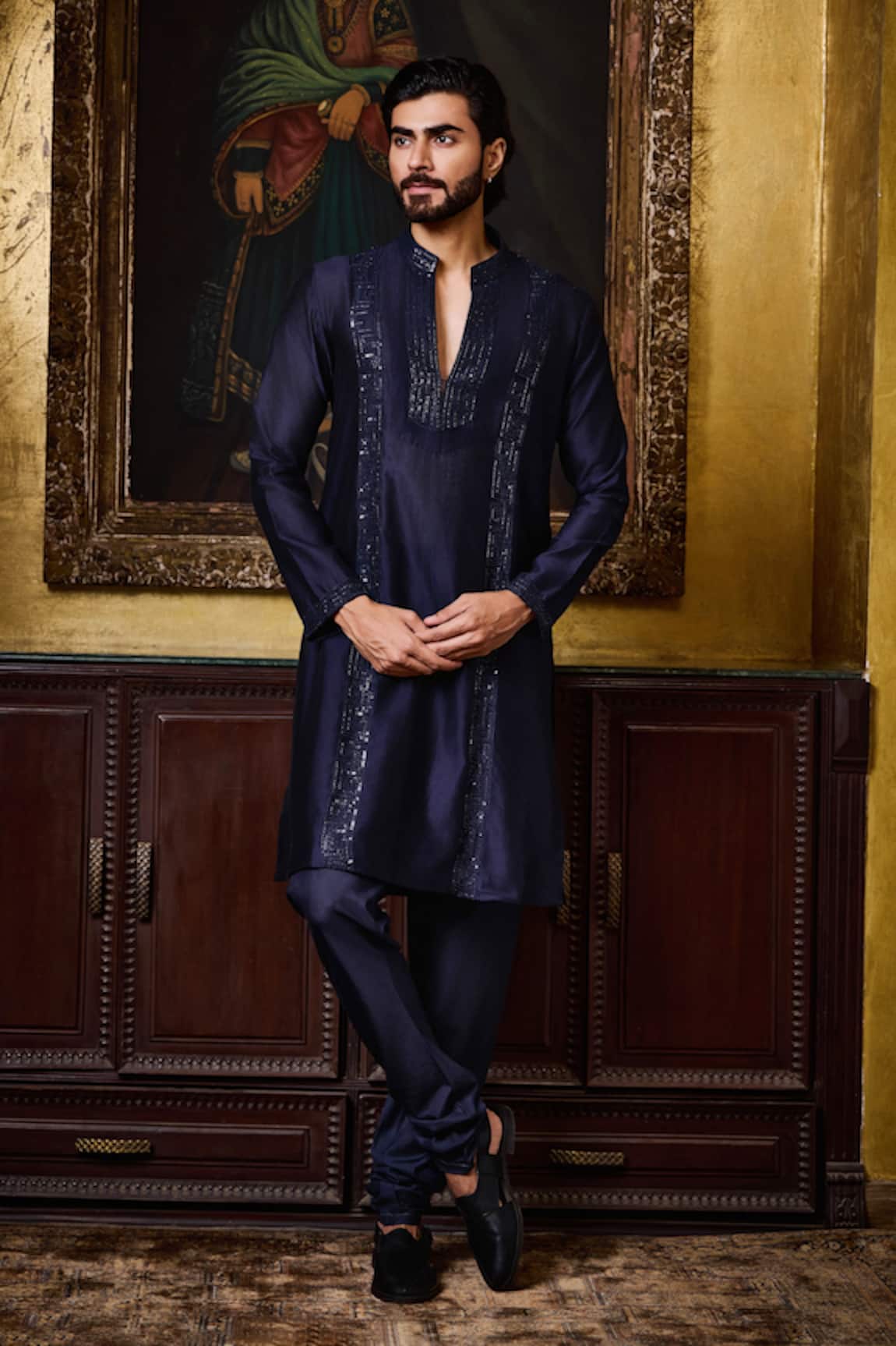 Histori Chanderi Silk Sequins & Beadwork Kurta Set