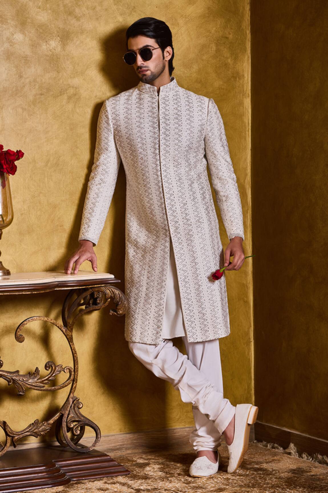 Histori Zig Zag Resham & Dabka Embroidered Sherwani Set