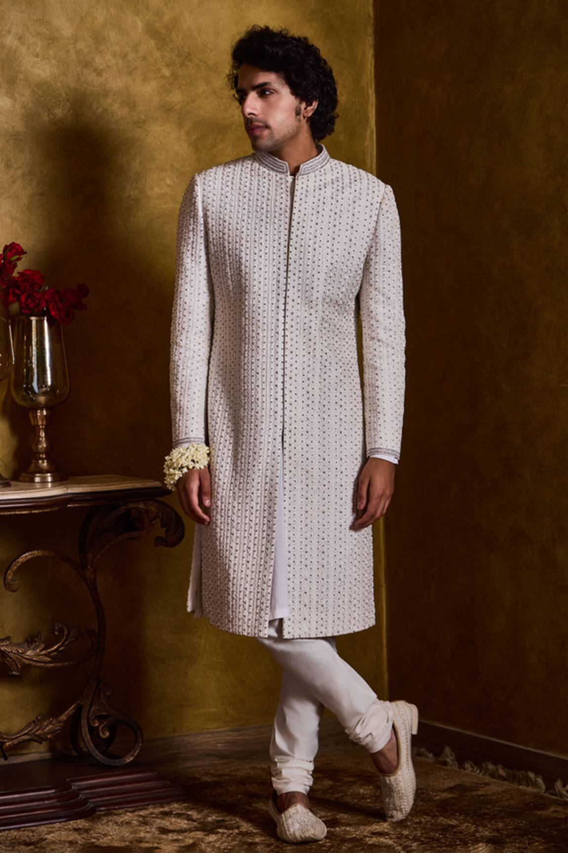 Histori Embroidered Raw Silk Sherwani Kurta Set
