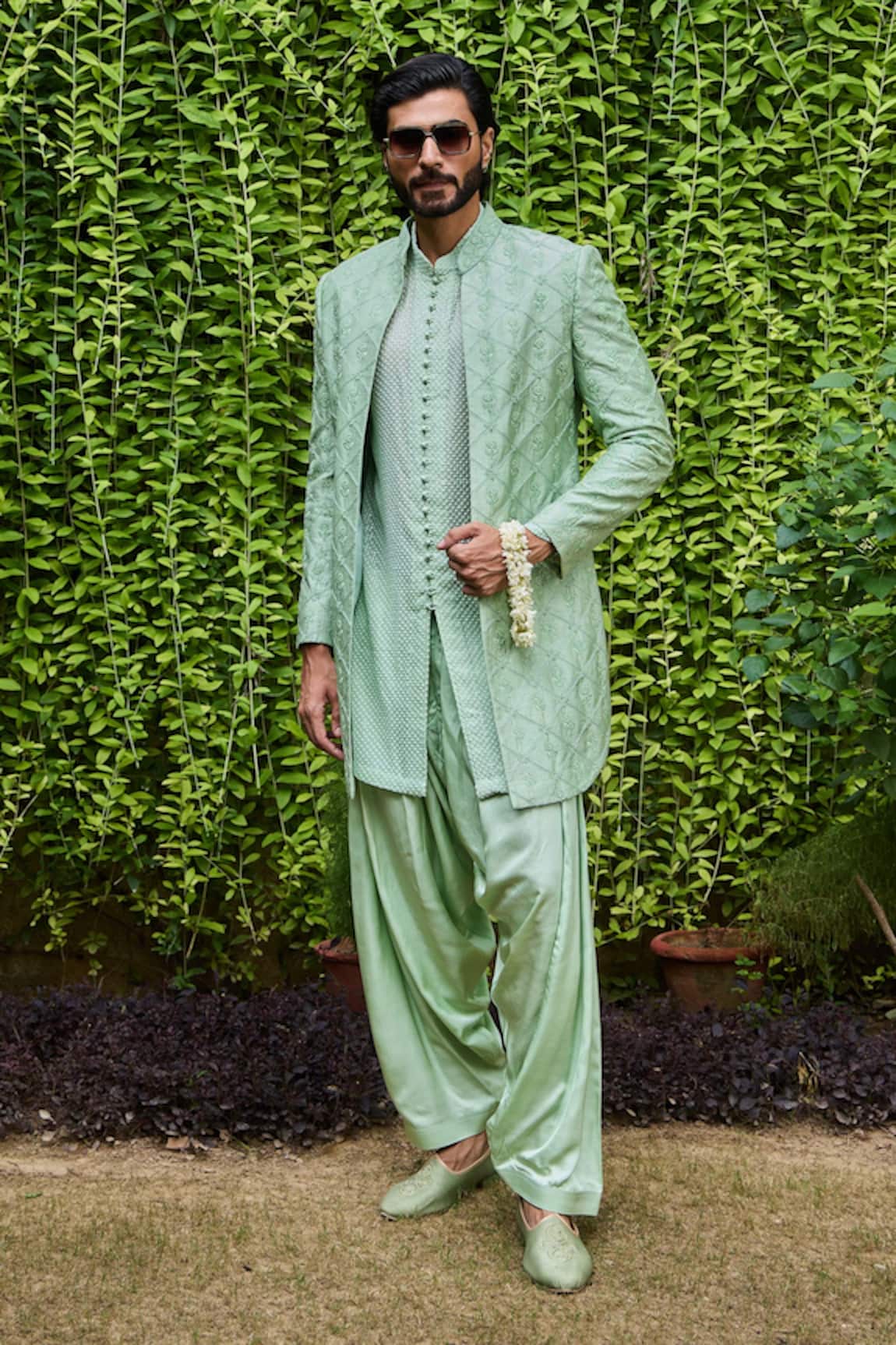 Histori Embroidered Open Sherwani Jacket Set