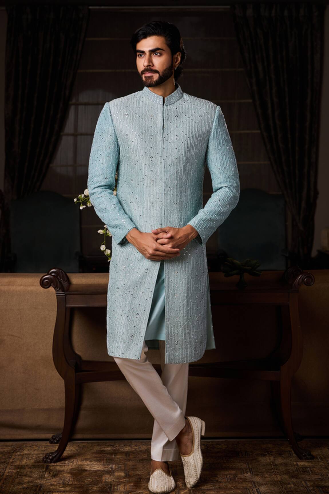 Histori Geometric Embroidered Sherwani Set