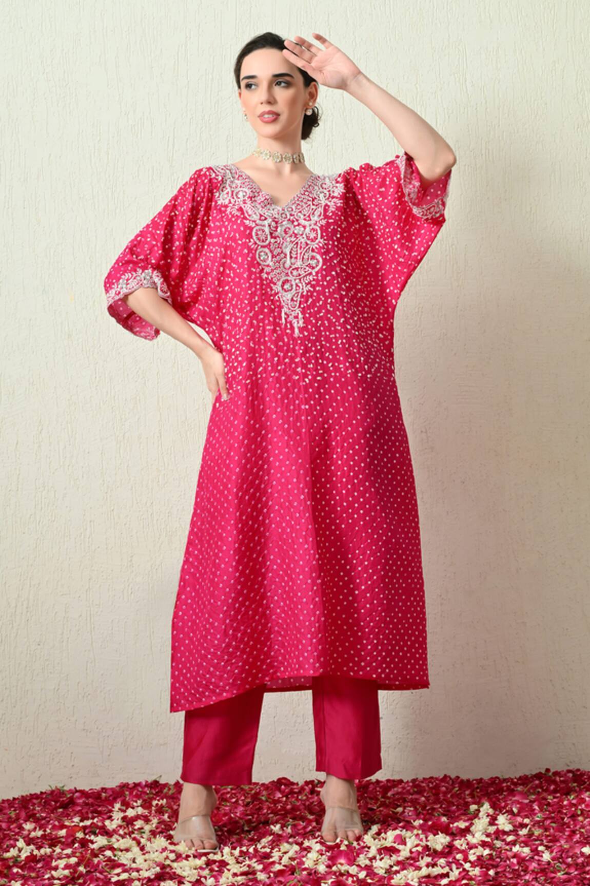 OHH CROW Bandhani Kaftan & Chanderi Silk Pant Set