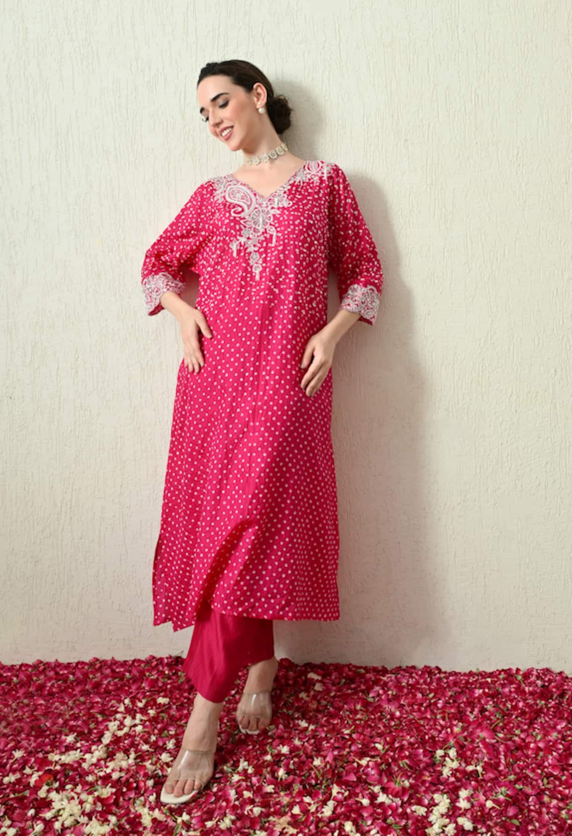 OHH CROW Bandhani Kaftan & Chanderi Silk Pant Set