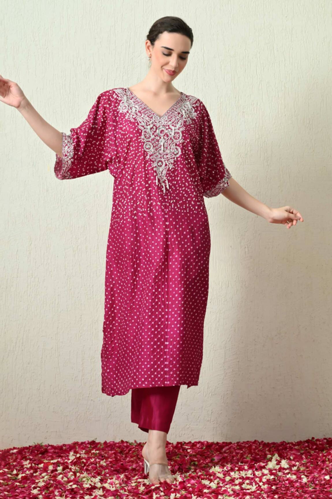 OHH CROW Bandhani Kaftan & Pant Set