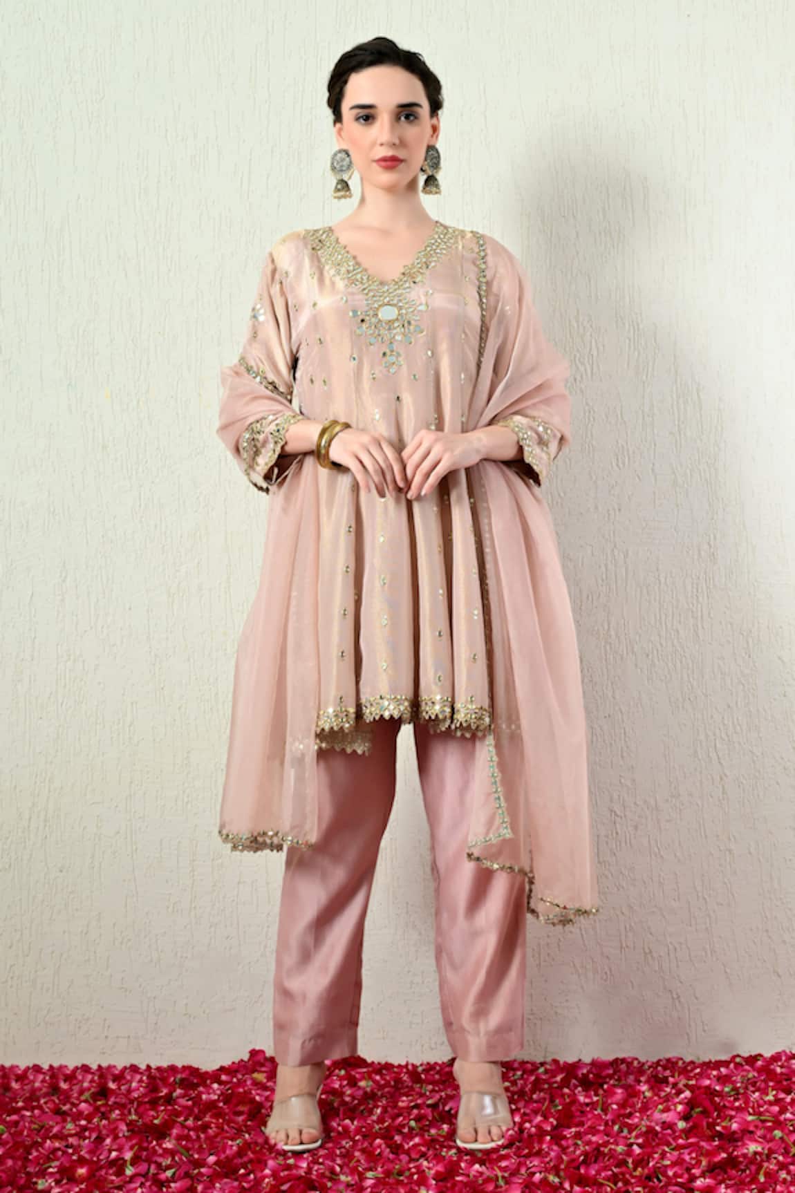 OHH CROW Mirror Embroidered Peplum Kurta Set