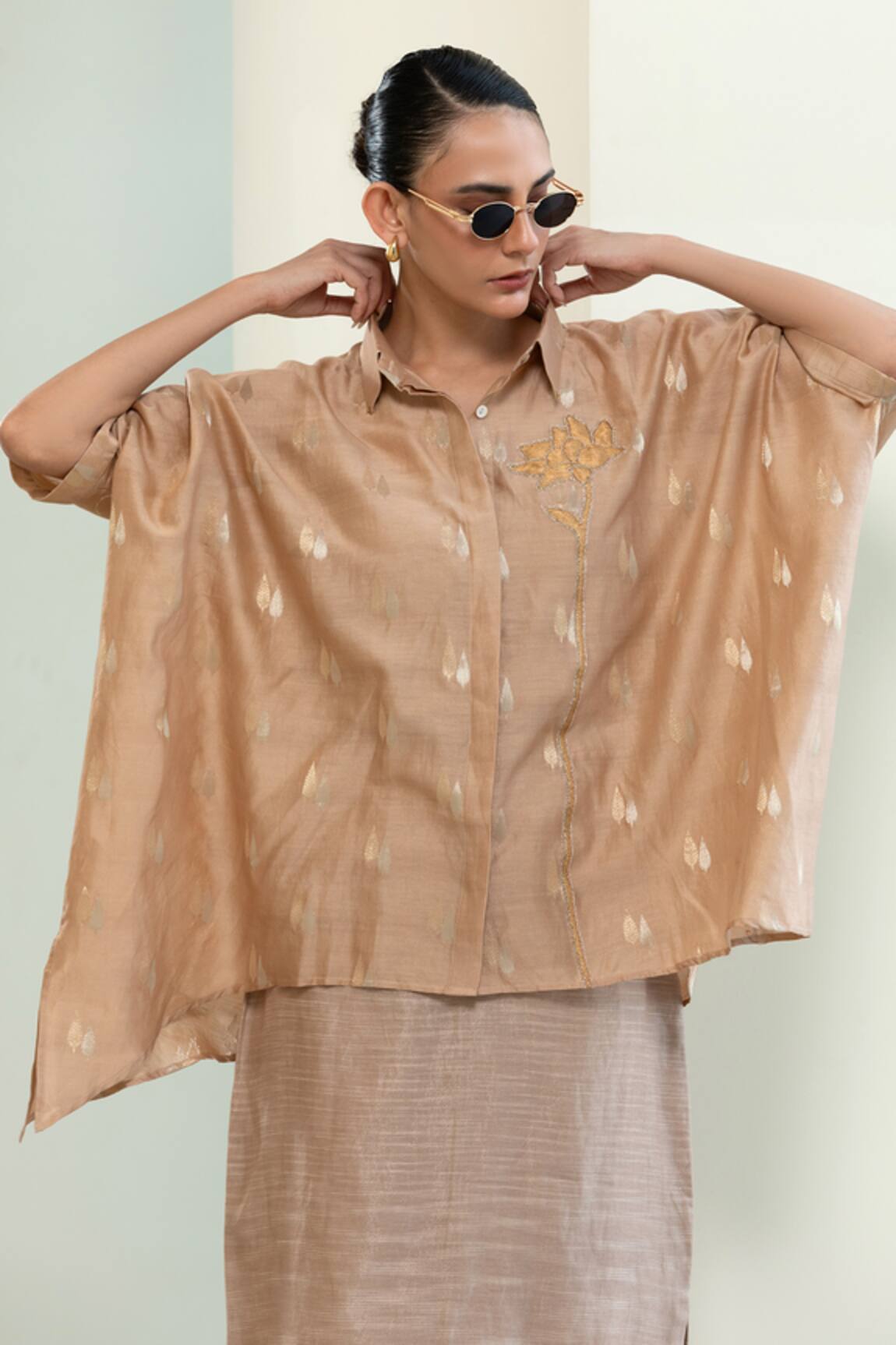 Eeda Asymmetrical Chanderi Zari Booti Shirt 