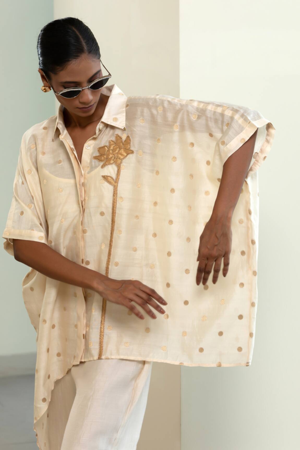 Eeda Asymmetrical Zari Booti Chanderi Shirt 