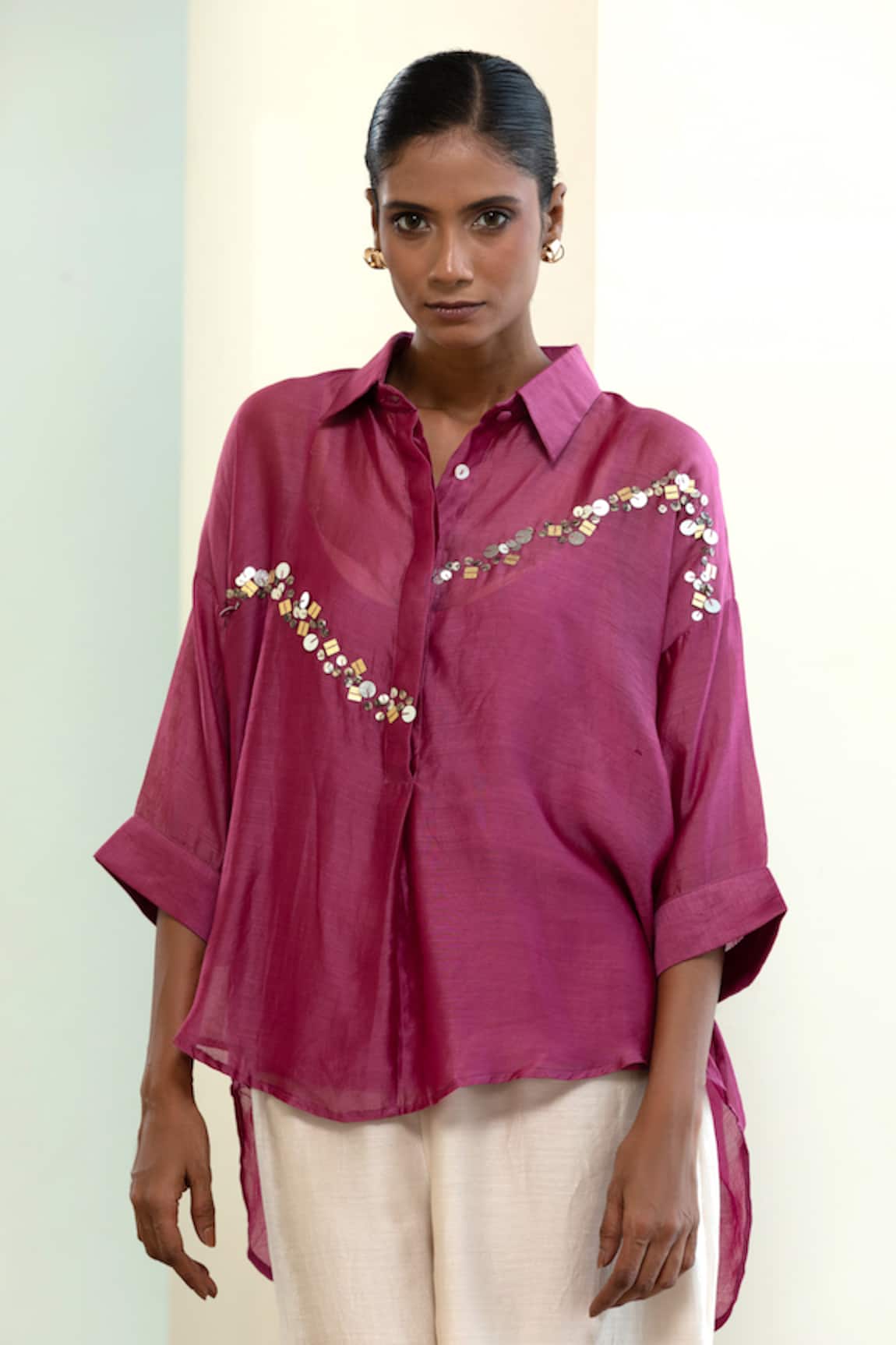 Eeda Sequins Embroidered Abstract Shirt With Slip 