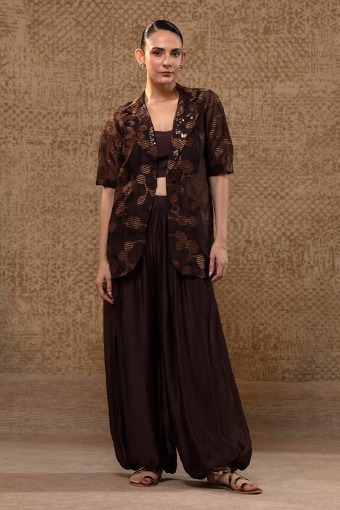 Eeda Zari Stripe Organza Jacket, Bustier & Pant Set 