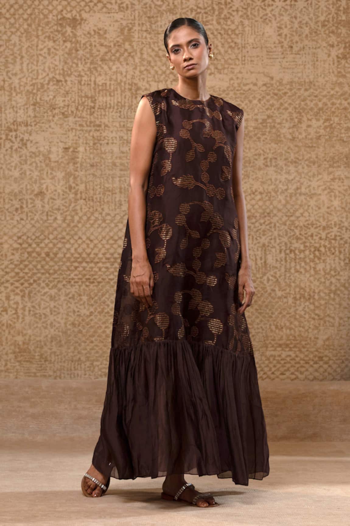 Eeda Zari-Woven Chanderi Applique Flared Dress 