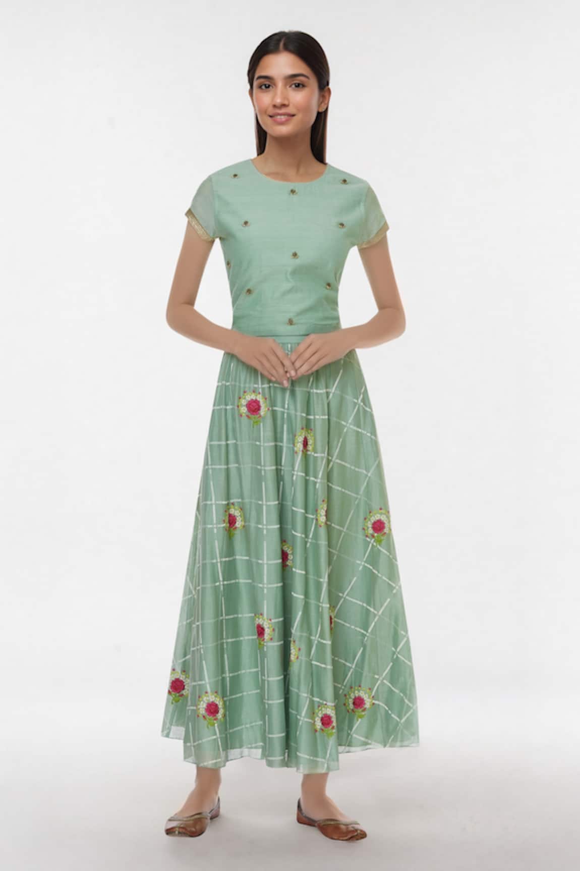 Yogita Kadam Silk Chanderi Blouse & Skirt Set