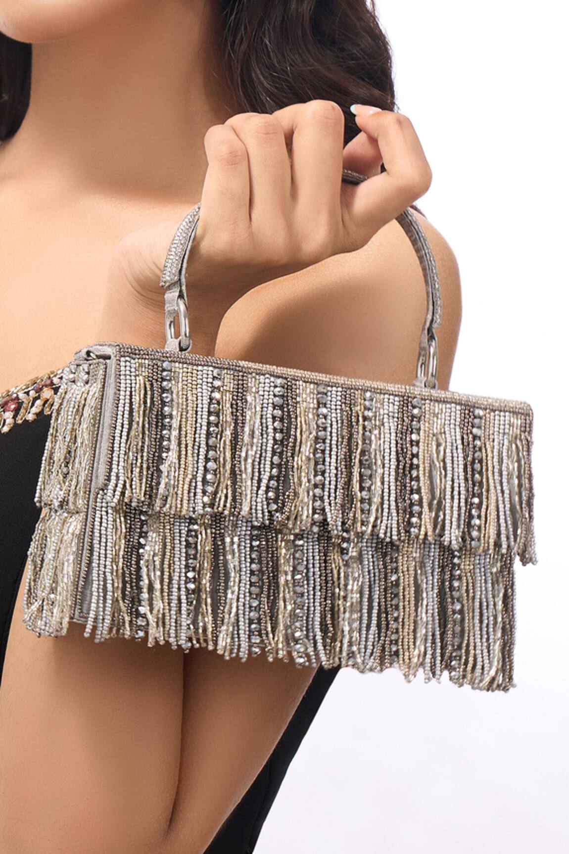 The Purple Sack Beaded Fringe Hand Embroidered Bag