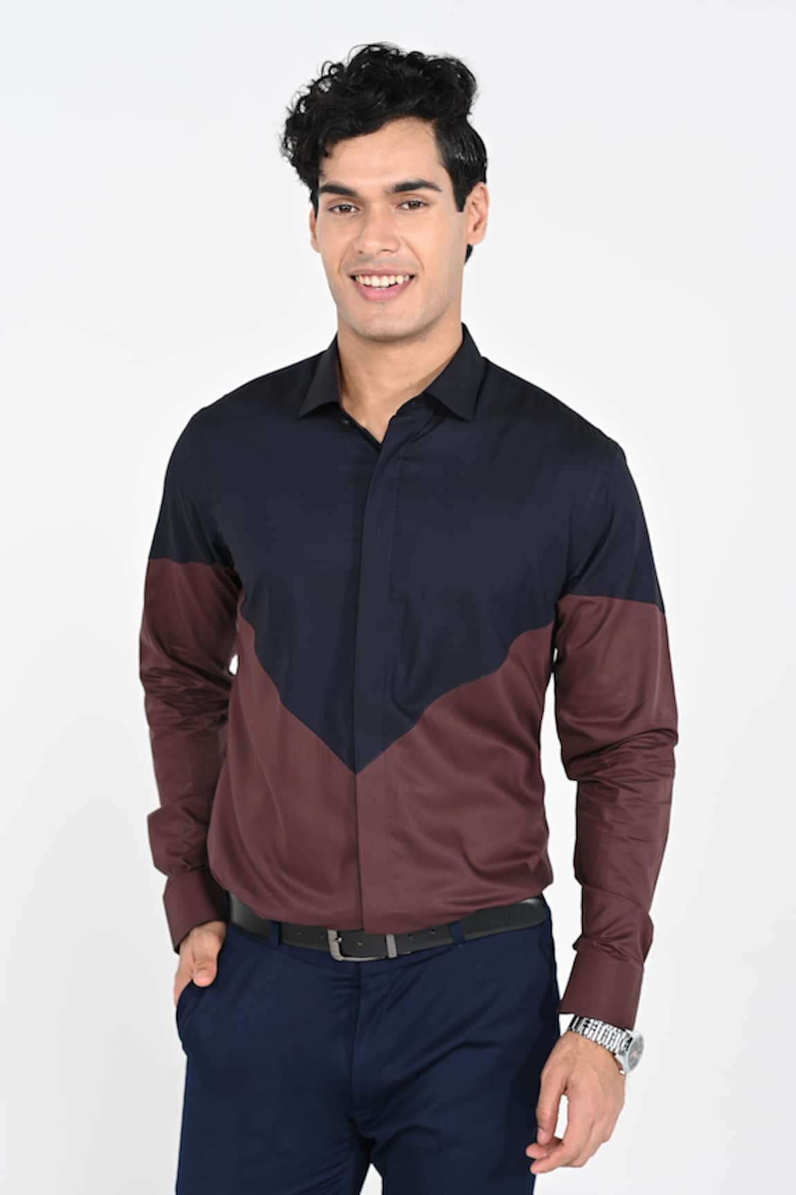 Kalpana Naik Dual Coloured Giza Cotton Stretch Shirt 