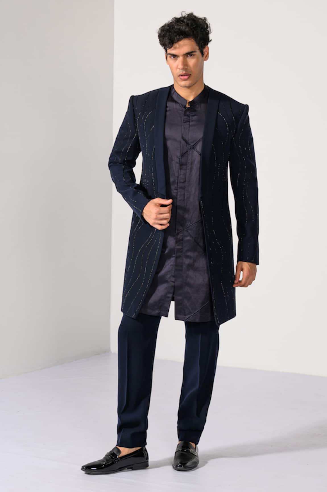 Kalpana Naik Twilight Shimmer Cutdana Hand Embroidered Achkan Kurta Set 