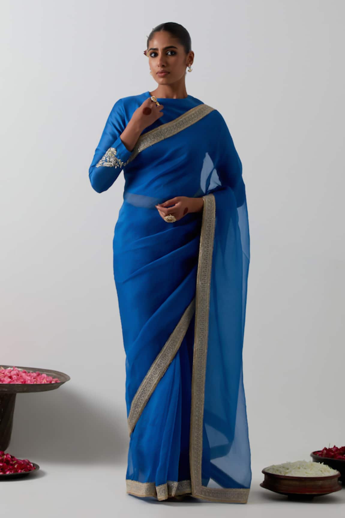 Vinusto Katan Silk Organza Saree & Blouse Set 