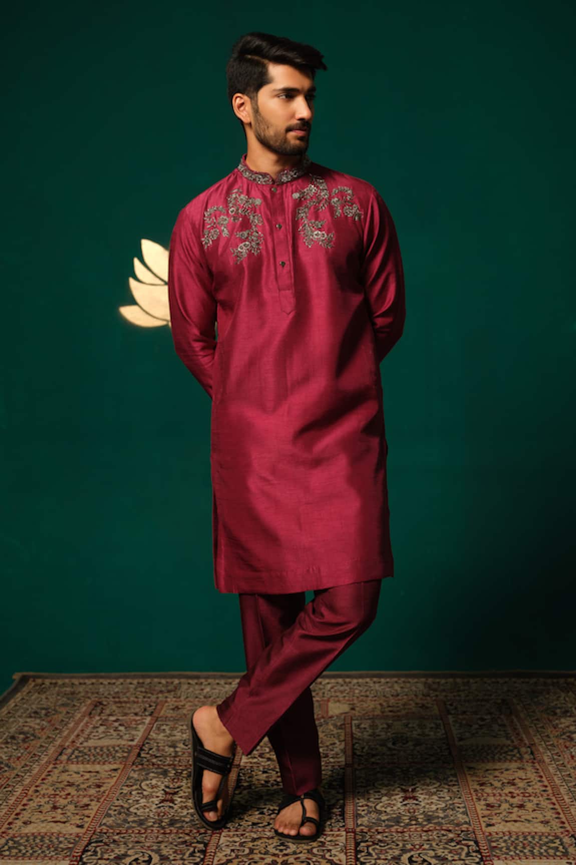 Niloufer By Aasif Ally Silk Zardozi Handwork Kurta & Pant Set