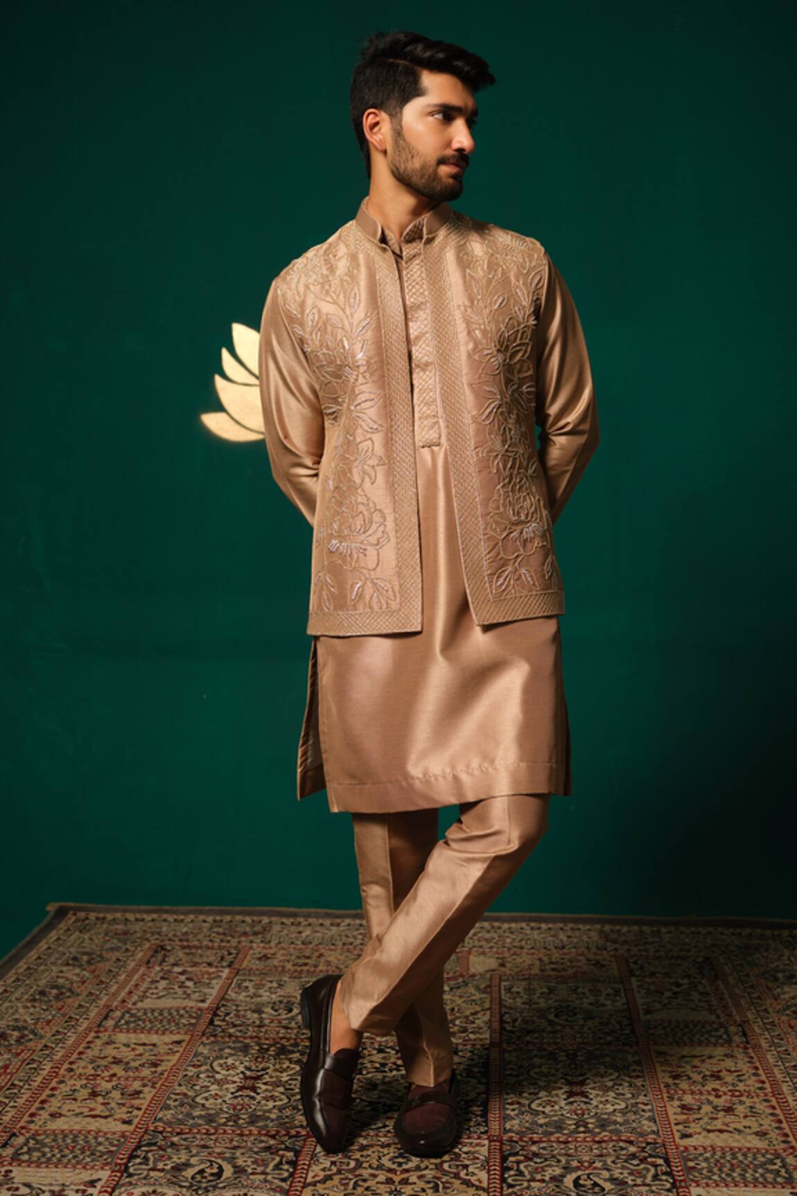 Niloufer By Aasif Ally Cut Dana & Sequin Embroidered Nehru Jacket Set