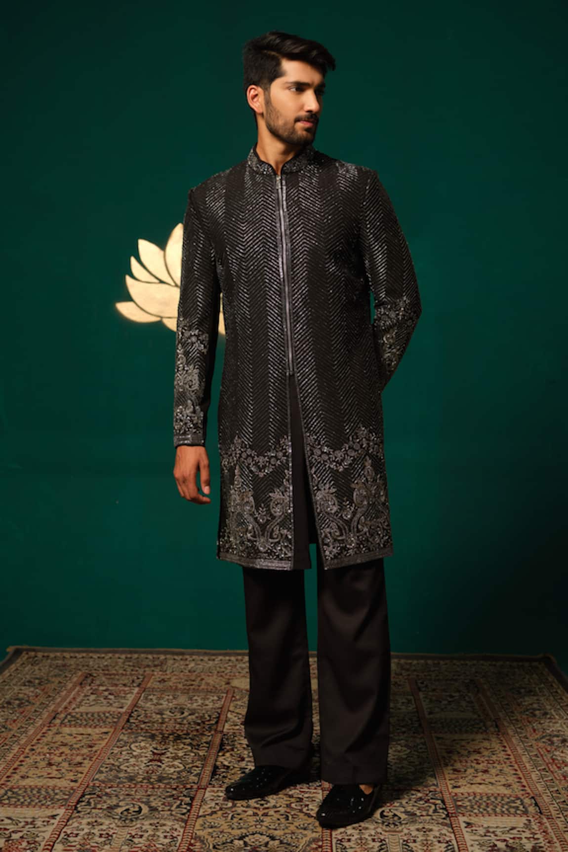 Niloufer By Aasif Ally Cutdana & Zardozi Embroidered Sherwani & Pant