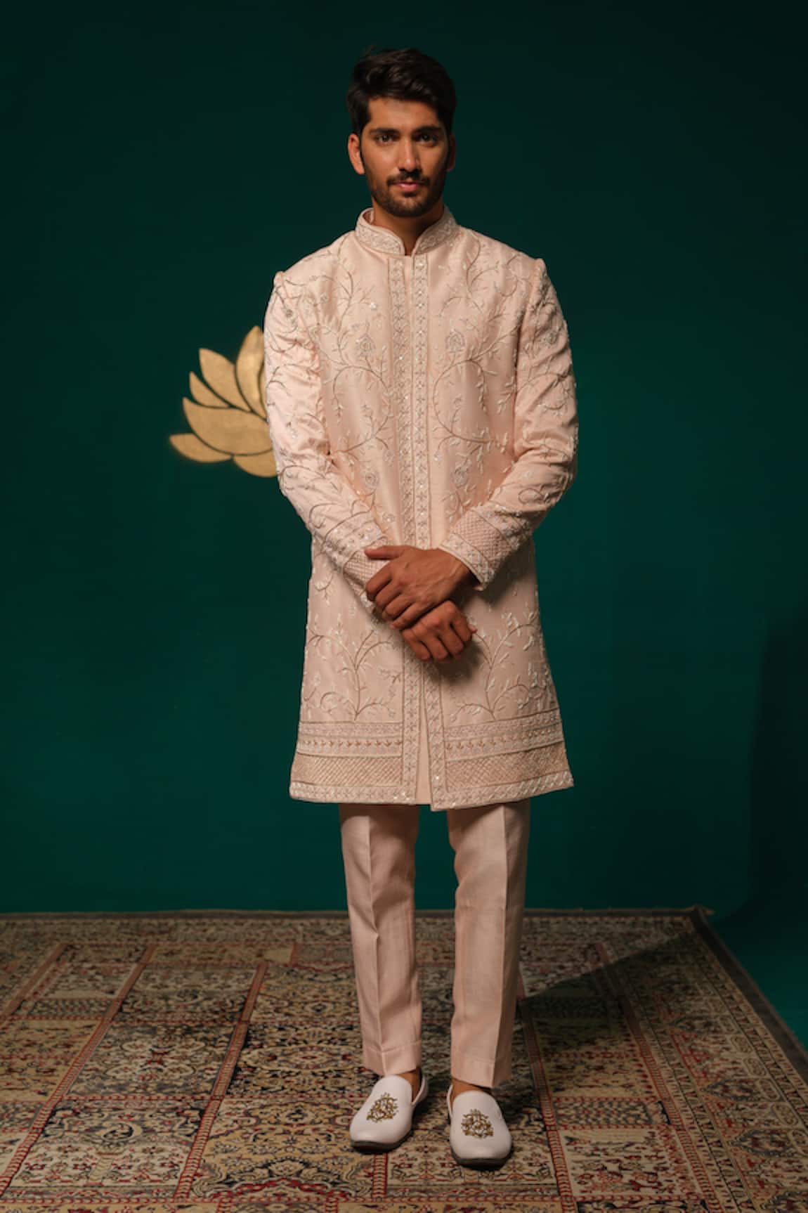 Niloufer By Aasif Ally Zardozi & Cutdana Handwork Sherwani & Pant Set