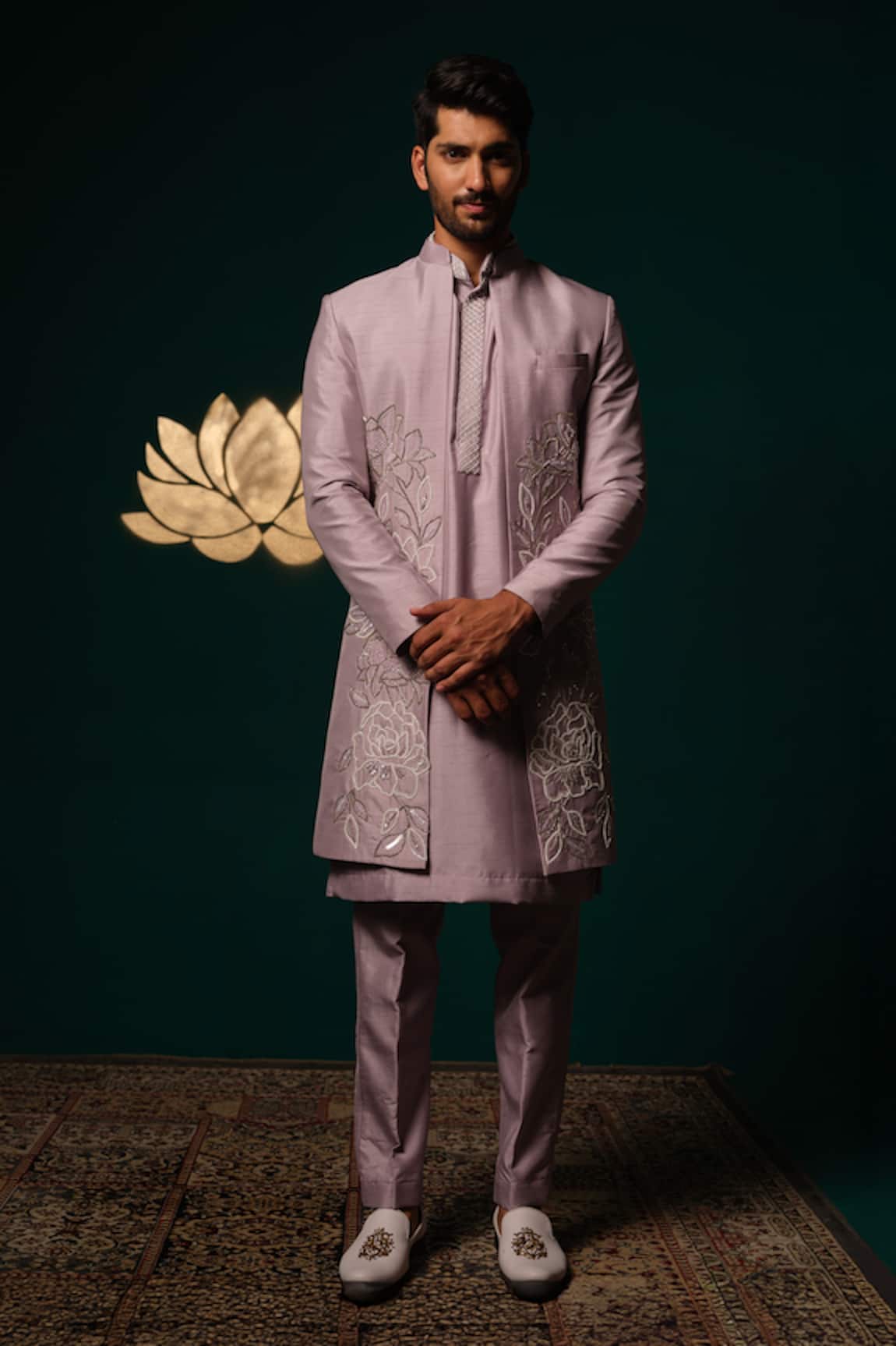 Niloufer By Aasif Ally Zardozi & Cut Dana Embroidered Sherwani Set