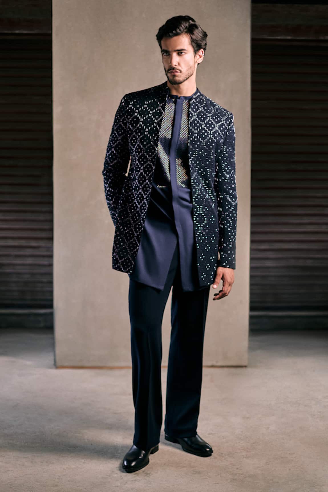 Tisa - Men Geometric Embroidered Bandhgala Set