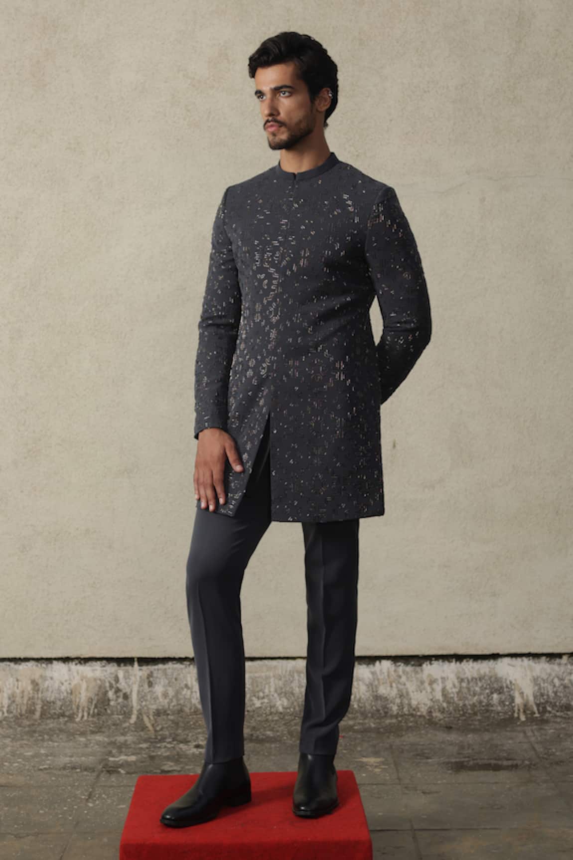 Tisa - Men Geometric Embroidered Bandhgala Jacket & Pant Set