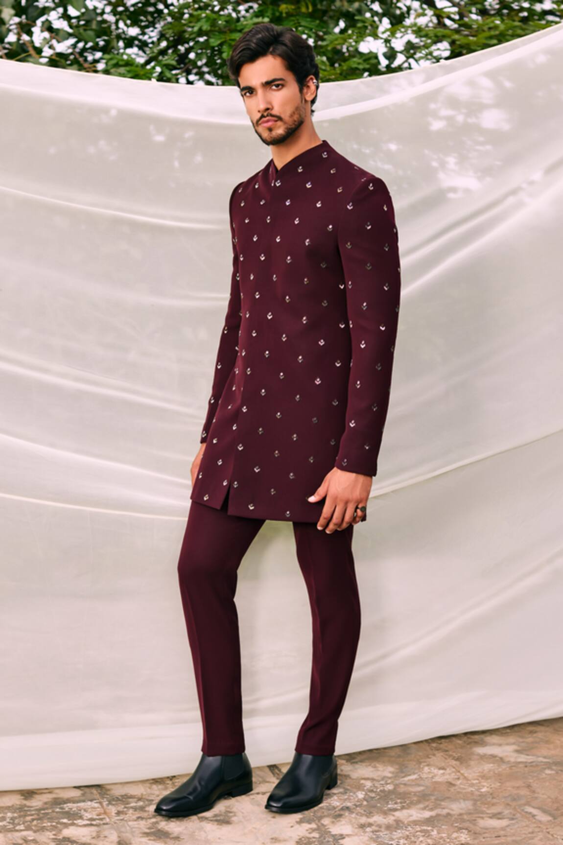 Tisa - Men Maple Motif Embroidered Bandhgala Jacket Set