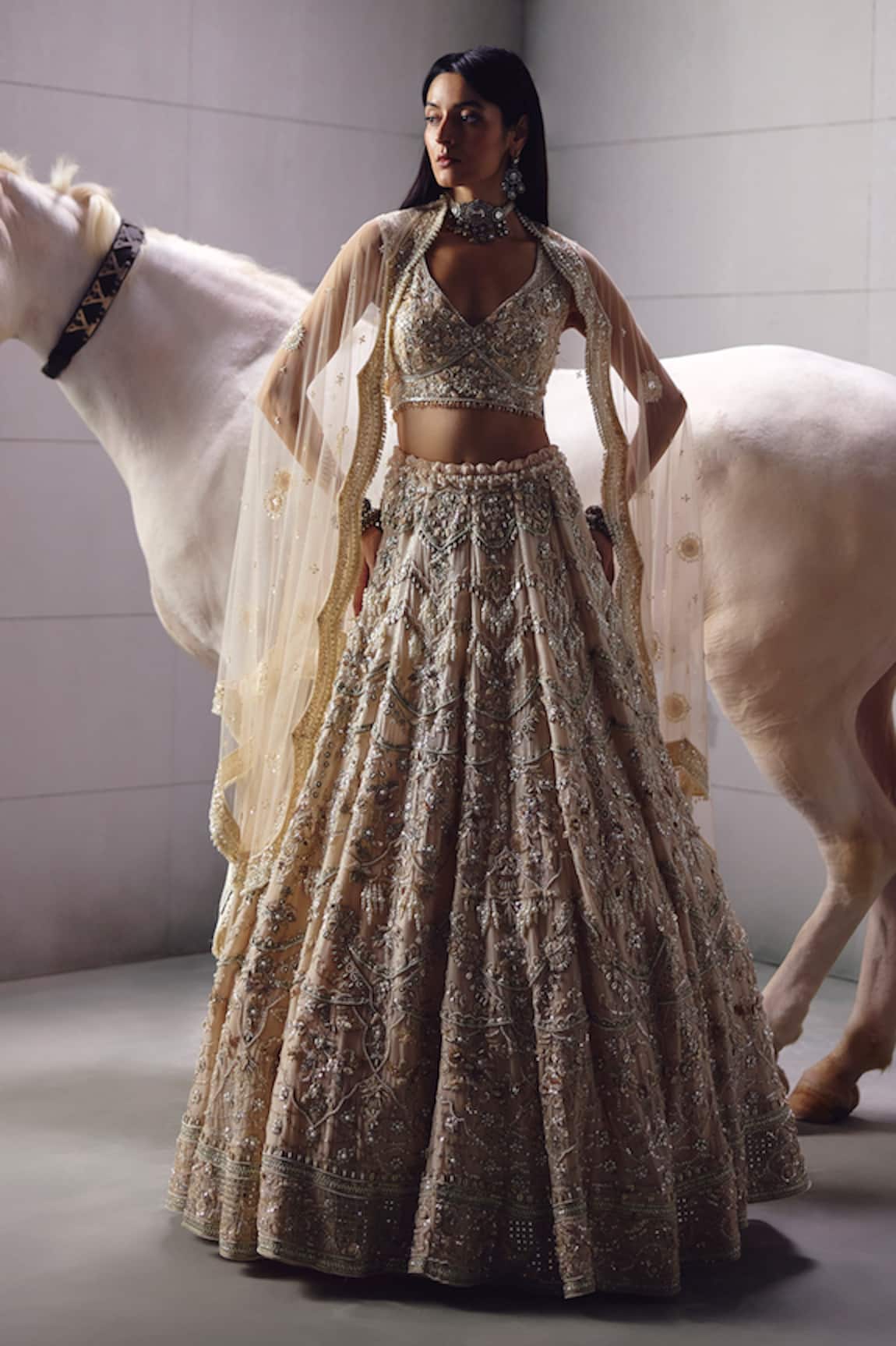 Awigna Ivory Bridal Embroidered Lehenga Set