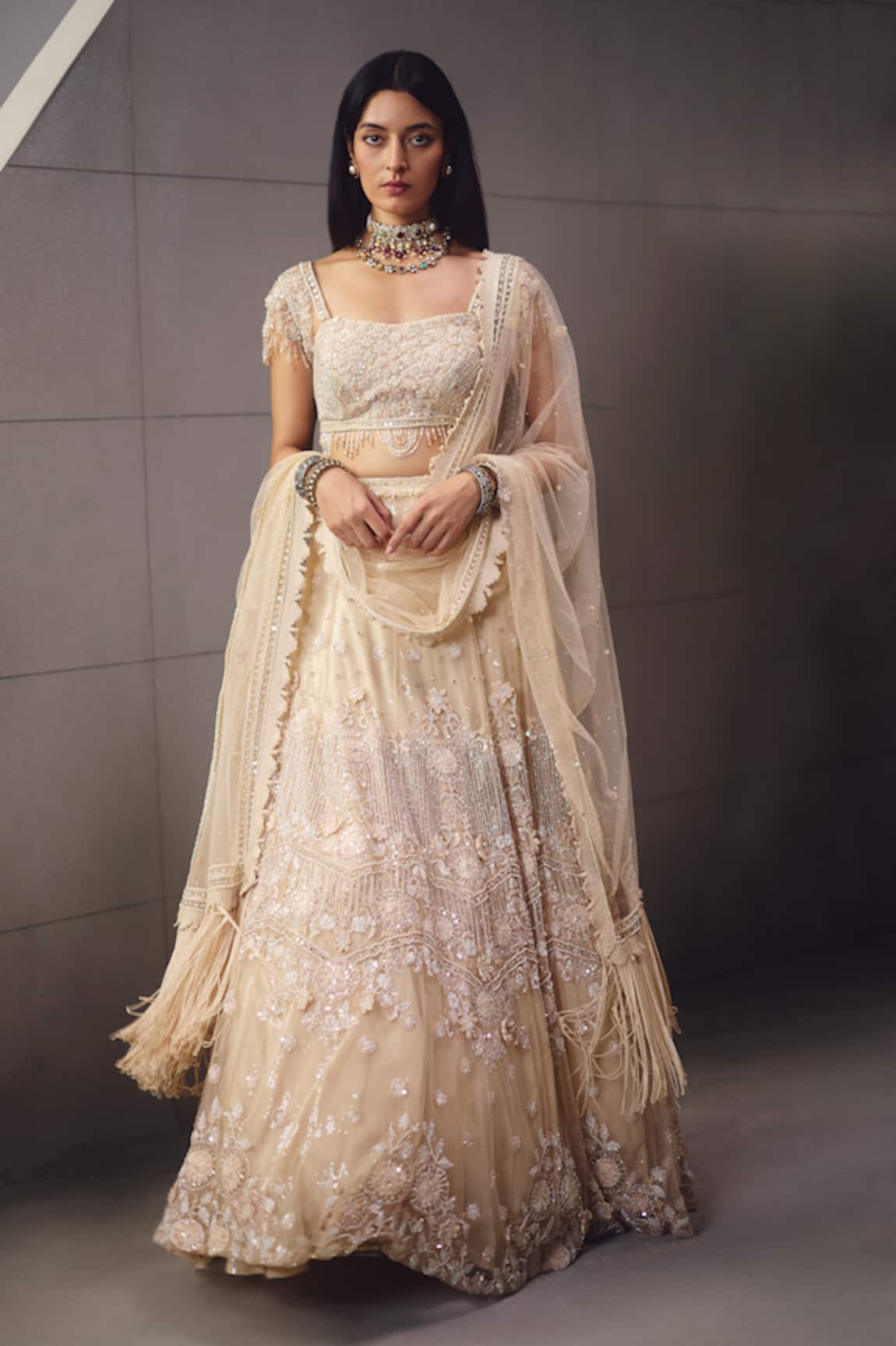 Awigna Ivory Sequins Embroidered Lehenga Set