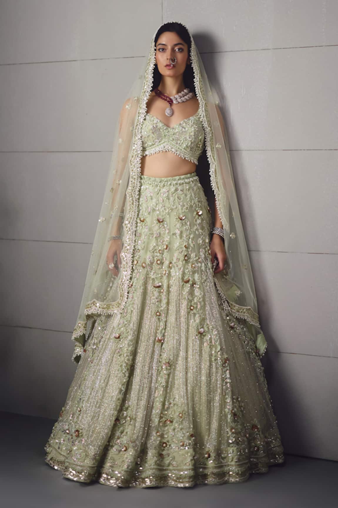 Awigna Sage Green Embellished Lehenga Set