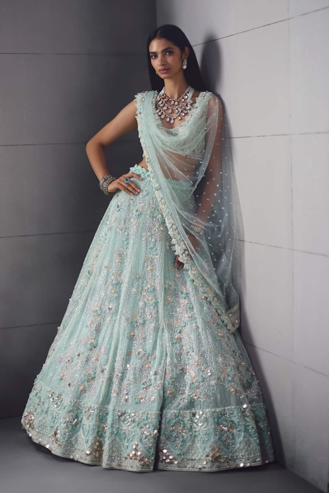 Awigna Aqua Bridal Embellished Lehenga Set