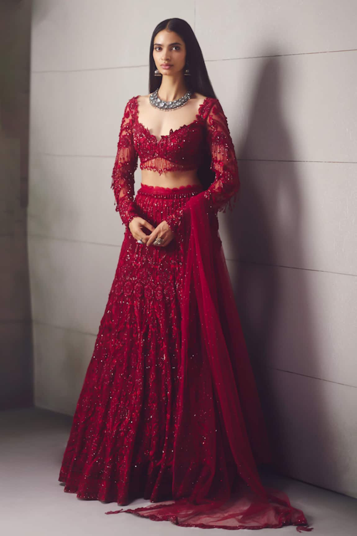 Awigna Red Embroidered Lehenga Set