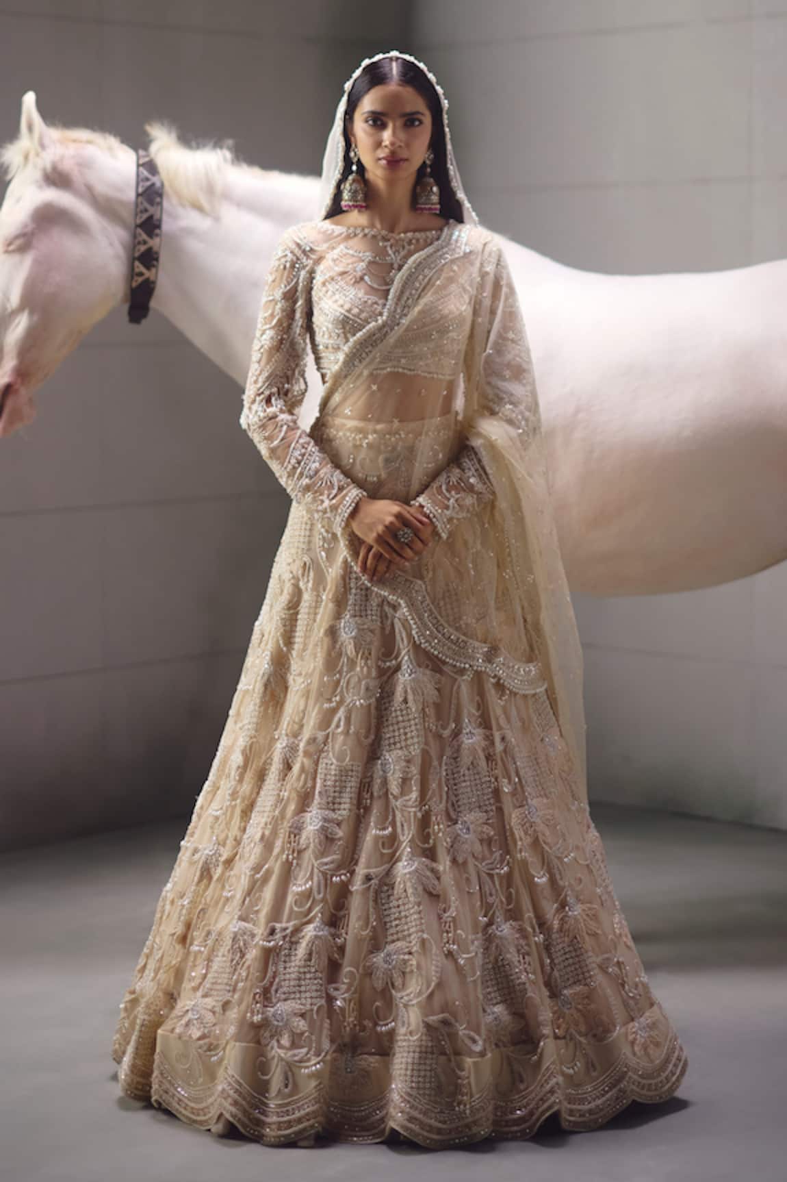 Awigna Ivory Bridal Embroidered Lehenga Set