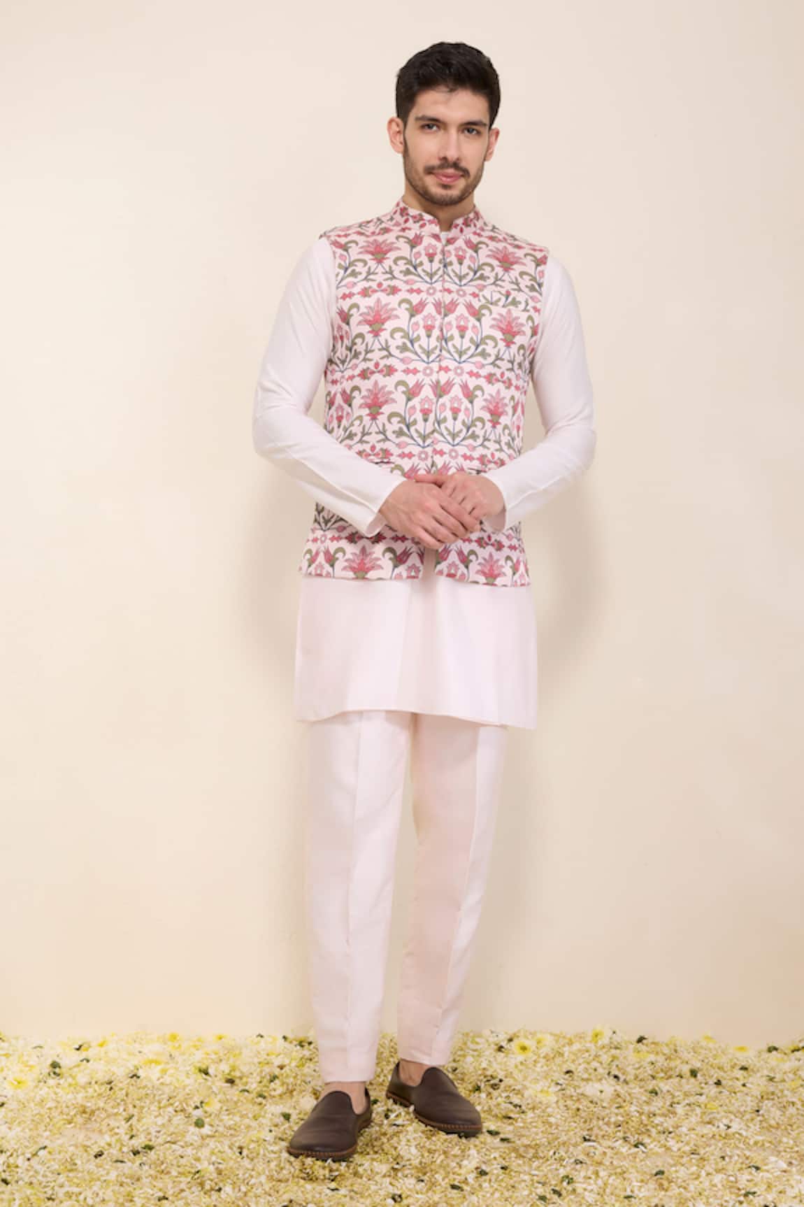Neha Gursahani Printed Bandhgala Jacket With Kurta & Pant