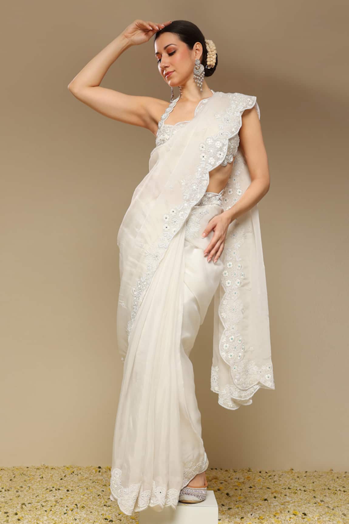 Neha Gursahani Scalloped Zardozi & Mirror Work Saree Set