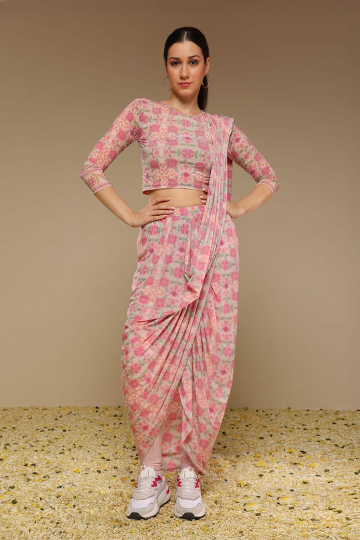 Neha Gursahani Printed Pre-Draped Chudidar Saree With Blouse