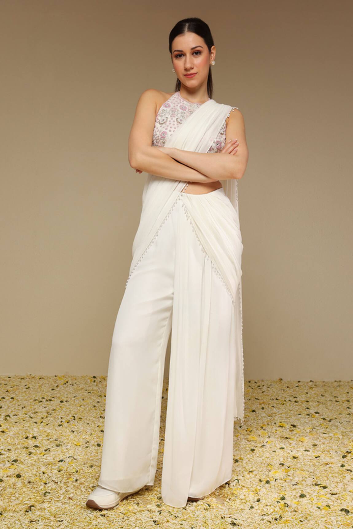 Neha Gursahani Embroidered Blouse & Pre-Draped Pant Saree