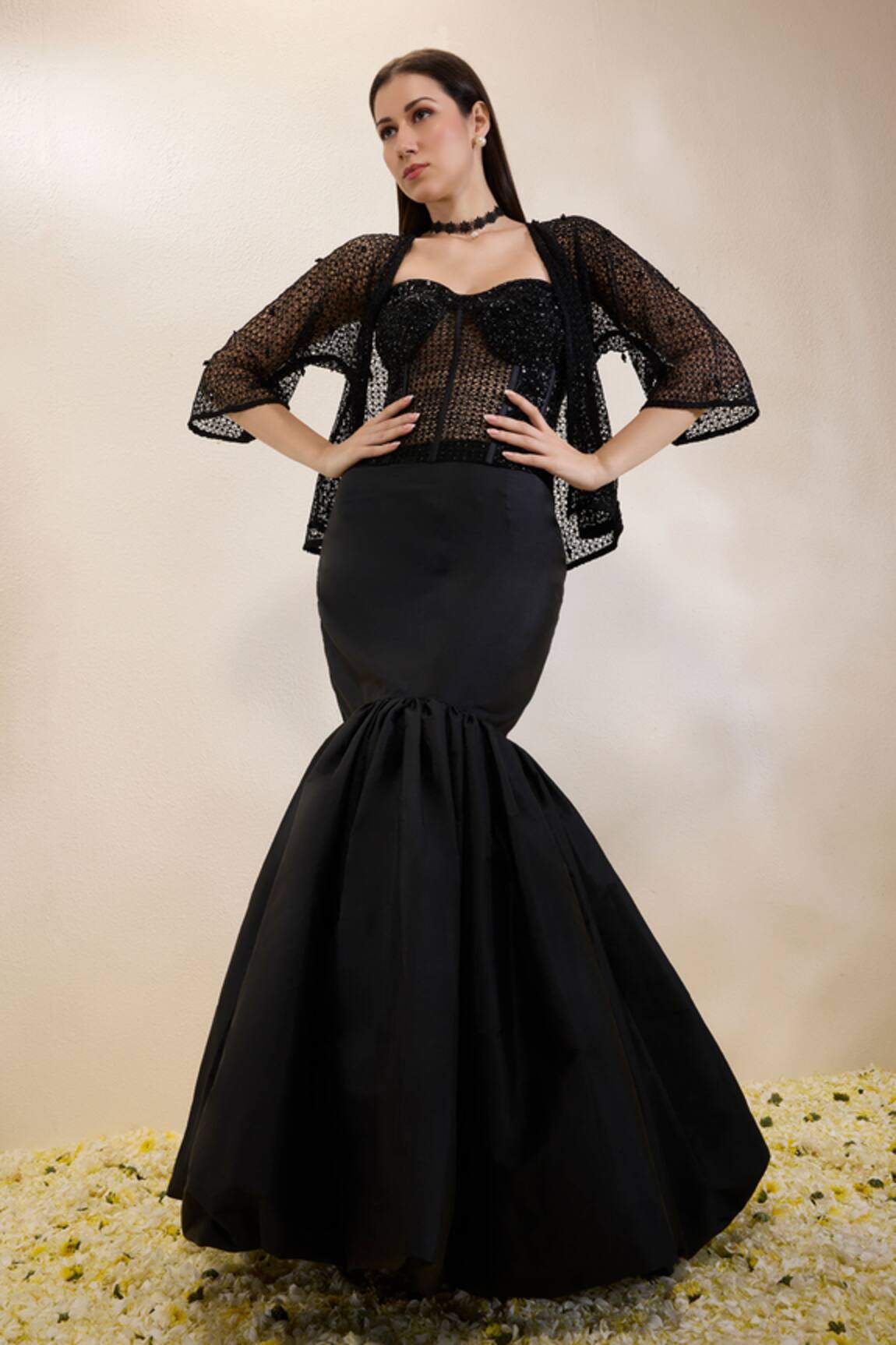 Neha Gursahani Embroidered Corset, Jaali Jacket & Balloon Skirt