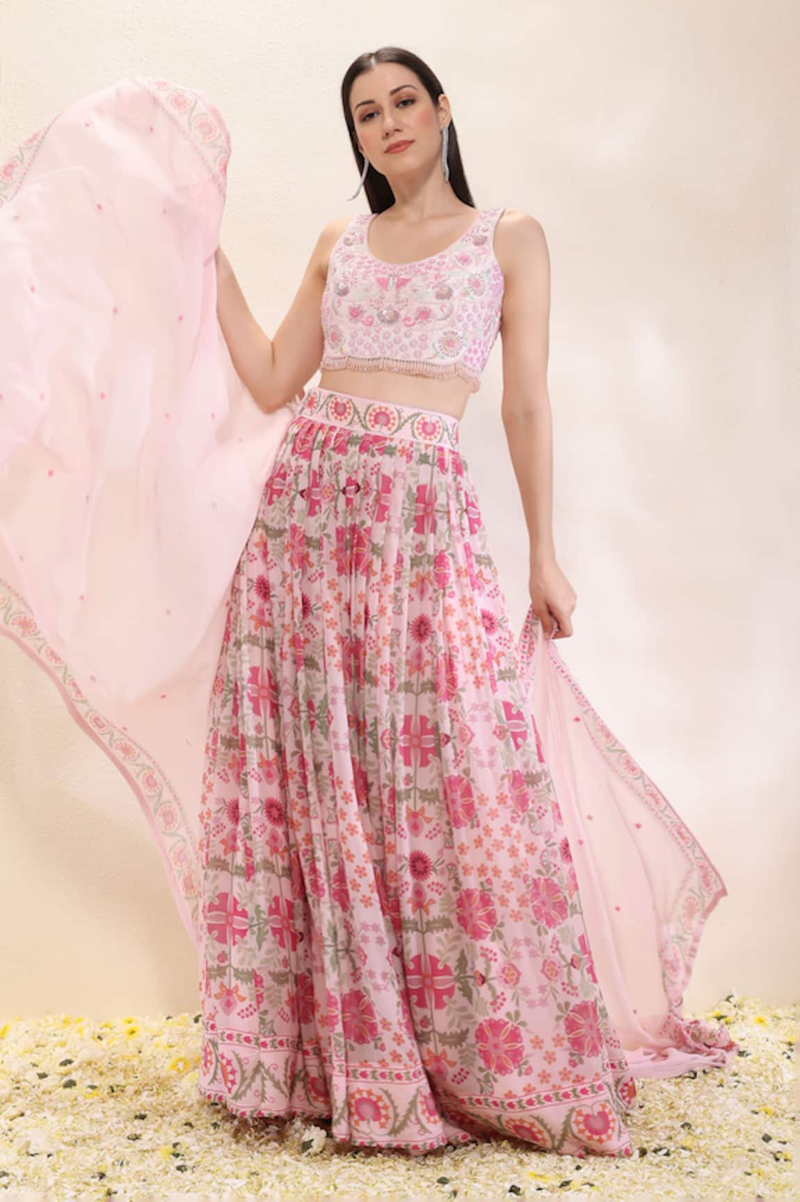 Neha Gursahani Floral Printed Lehenga Set With Embroidered Blouse
