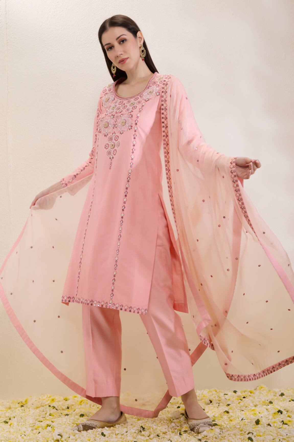 Neha Gursahani Embroidered Kurta, Pant & Dupatta Set