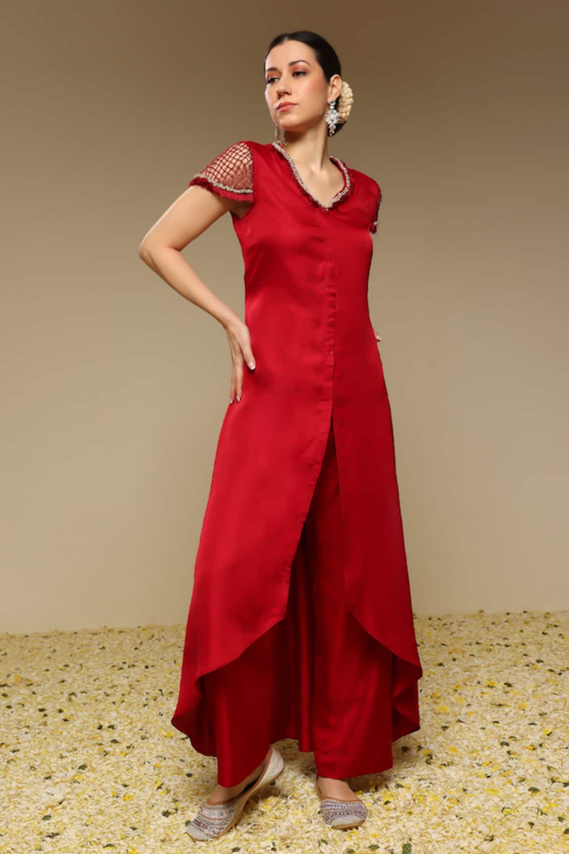 Neha Gursahani Flared Kurta With Bead & Pearl Work & Pant