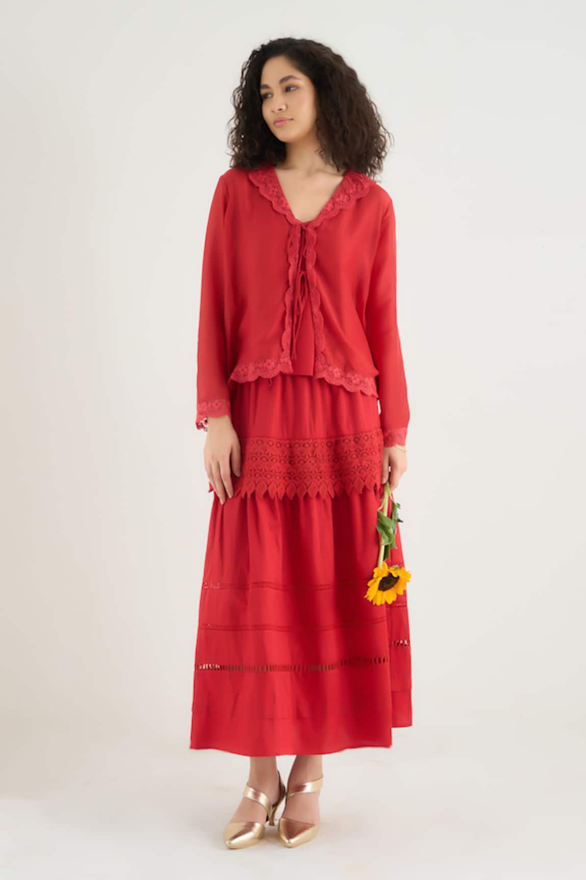 RAAS LIFE Red Beauty Cutout Panelled Skirt 