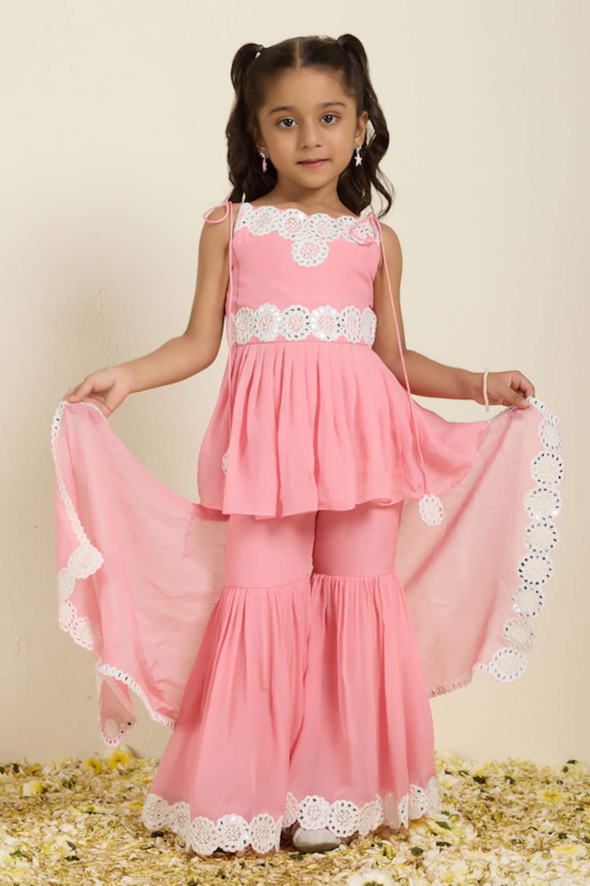 Neha Gursahani Mirror Work Peplum Kurta, Sharara & Dupatta Set